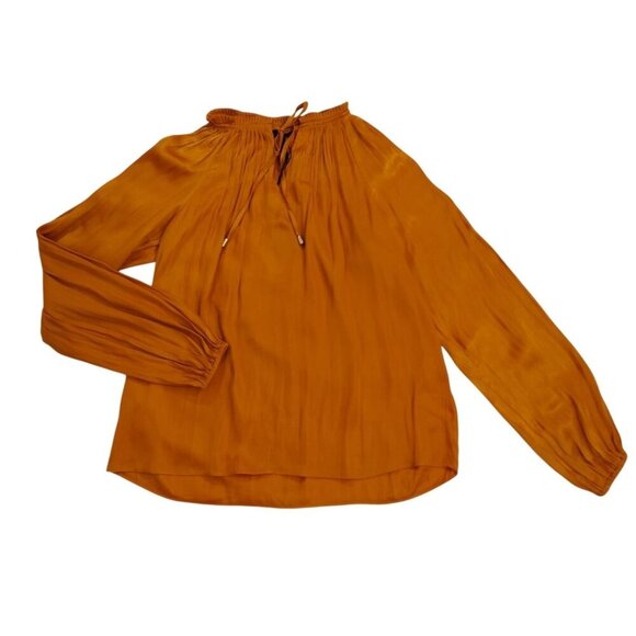 Rachel Roy Mustard Yellow Long-Sleeve Pleated Blouse With Tie Neck Womens Size S - Picture 6 of 9